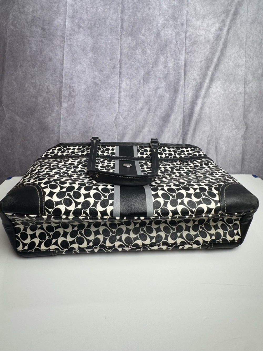 Coach Chelsea Heritage Stripe Tote Work Diaper Shoulde Bag Leather Canvas Large - Picture 5 of 9